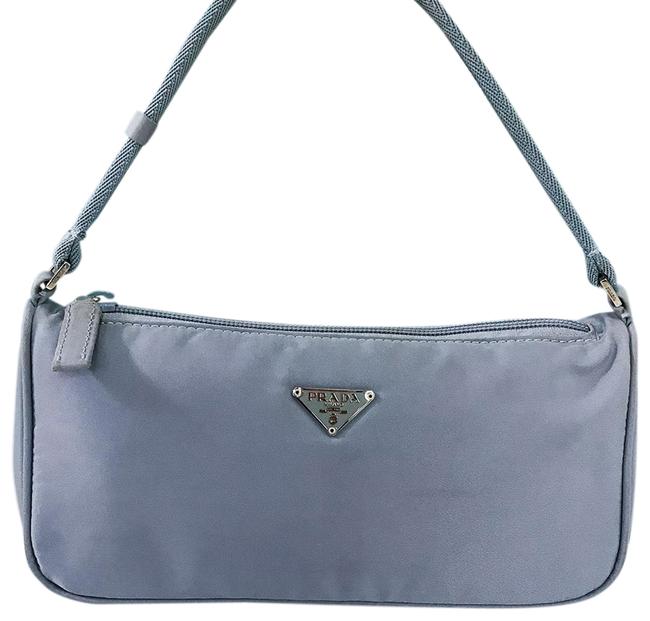 Prada Mini Handbag Light Blue Nylon Baguette
