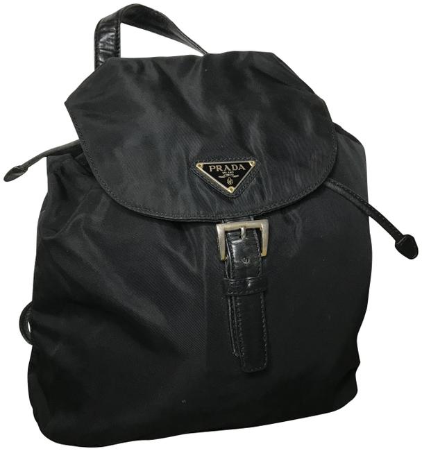 Prada Mini Vela Black and Gold Nylon Backpack