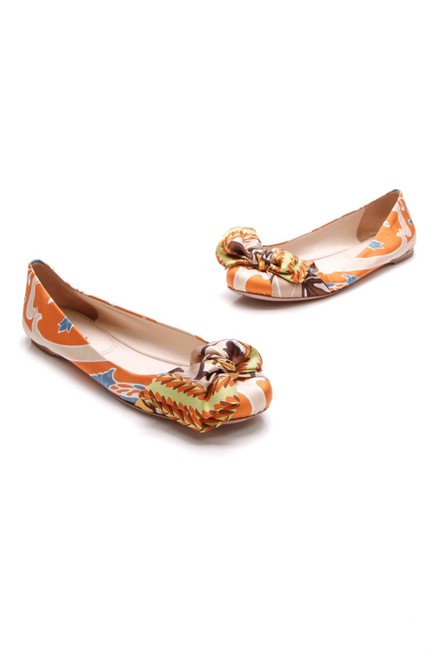 Prada Multicolor Print Bow Satin Flats