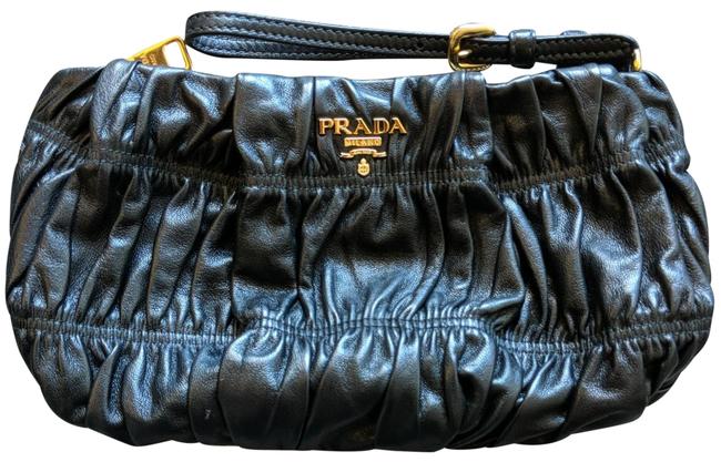 Prada Nappa Gaufre with Gold Hardware Black Leather Wristlet