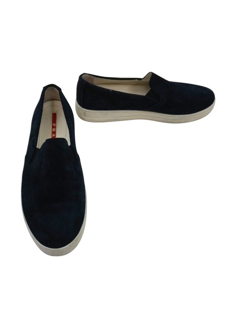 Prada Navy Suede Slip On Flats