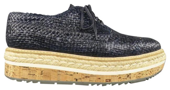 Prada Navy Woven Leather Cork Platform Dress Flats