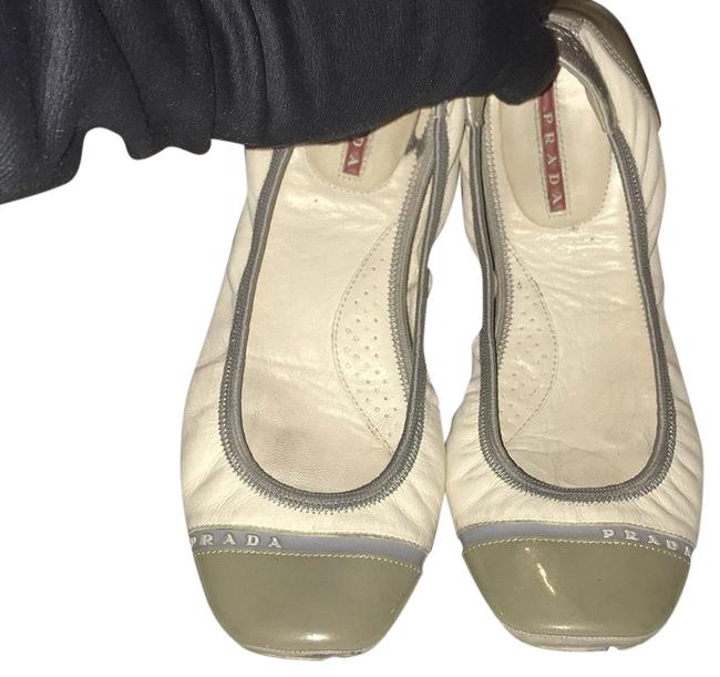 Prada OliveCream Patent Leather Ballerina Flats