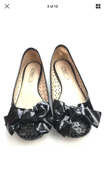 Prada Perforated Patent Leather Ballet Bow Flats