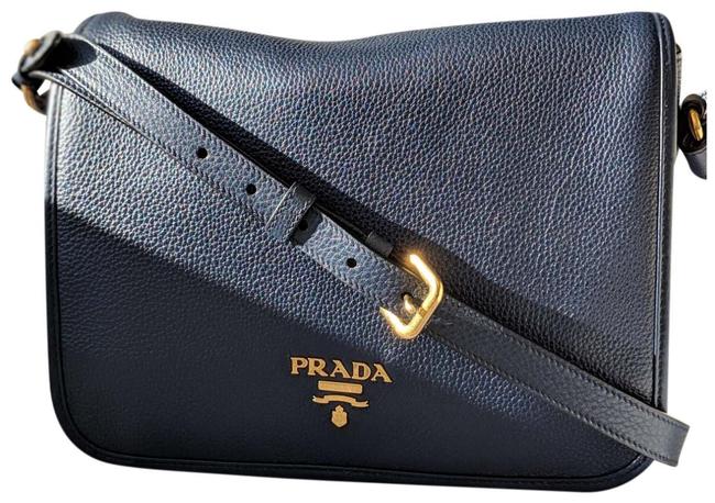 Prada Phenix 1bd091 Vitello Baltico Shoulder Navy Leather Messenger Bag