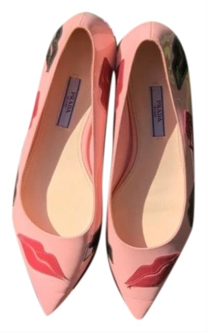 Prada Pink Art Lip Print Flats Narrow 