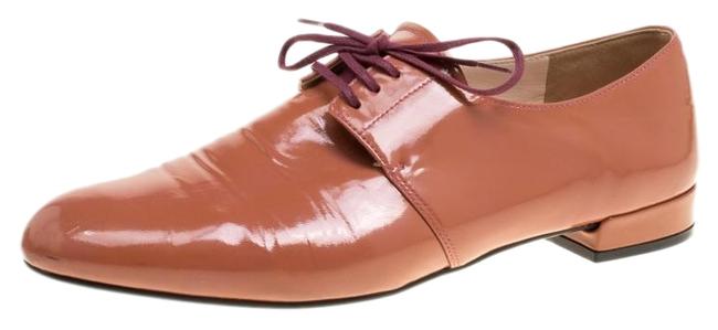Prada Pink Coral Patent Leather Lace Up Derby Flats