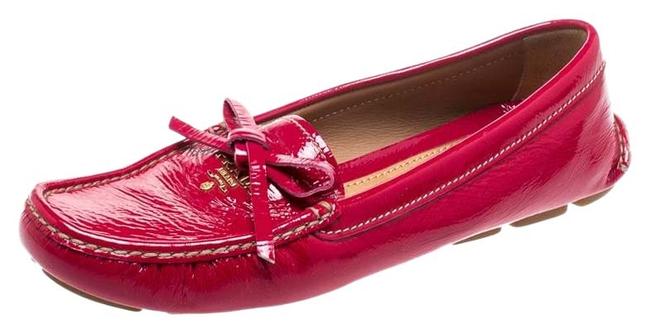 Prada Pink Magenta Patent Leather Bow Loafers 385 Flats
