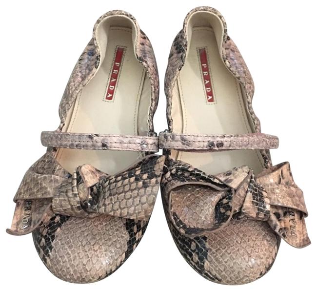 Prada Pink Snakeskin Animal Print Bow Flats