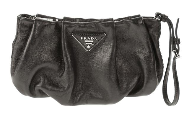 Prada Pleated Black Leather Wristlet