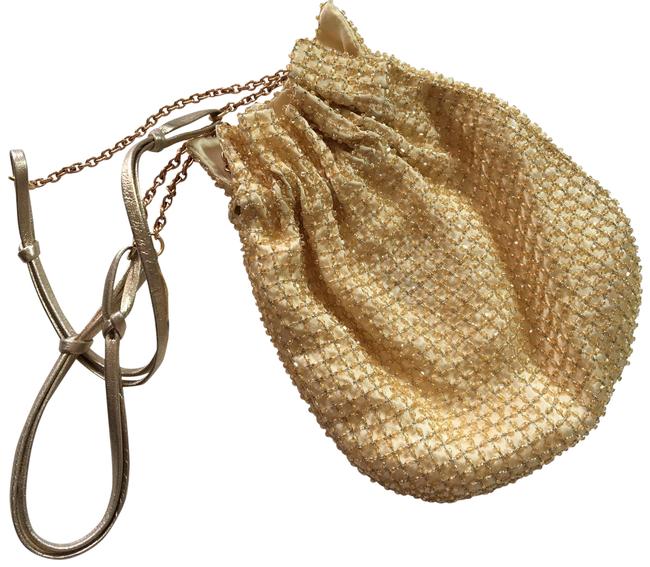 Prada Box Pouch with and Dust Gold Crepe Satin Wristlet