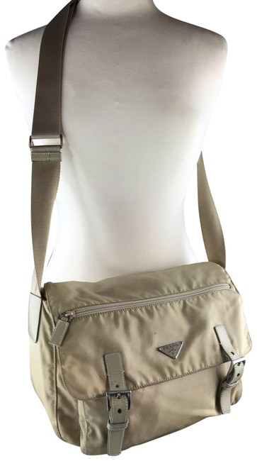 Prada Crossbody Preowned Cream Tan Nylon Messenger Bag
