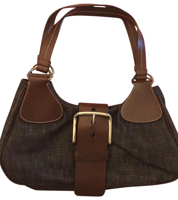 Prada Purse Blue and Brown Leather Denim Baguette