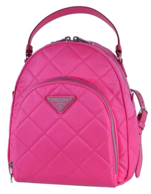 Prada Quilted Fuxia Zaino 1bz066 Pink Tessuto Nylon Backpack