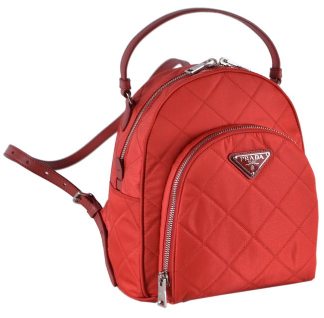 Prada Quilted Medium Purse Red Nylon Backpack