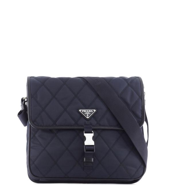 Prada Quilted Navy Blue Tessuto and Saffiano Messenger Bag
