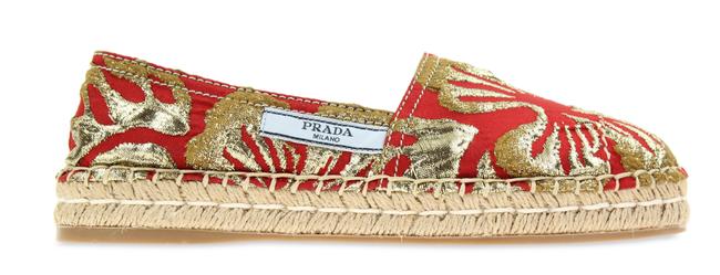 Prada Red and Gold Jacquard Espadrilles