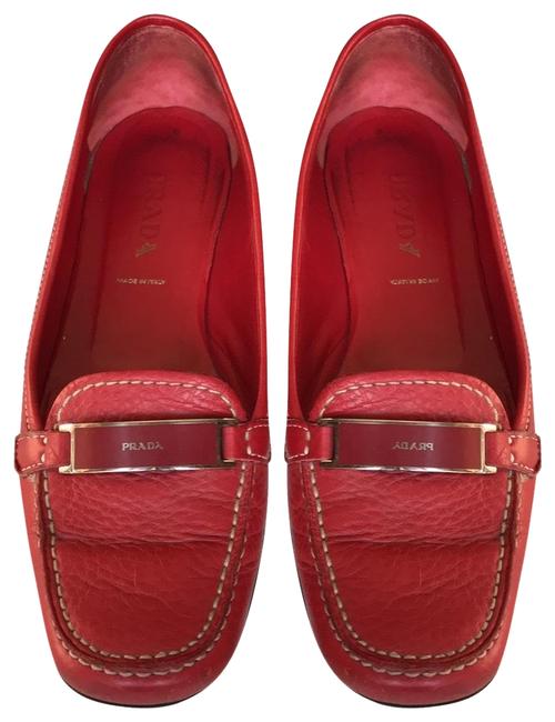Prada Red Leather Loafer Flats