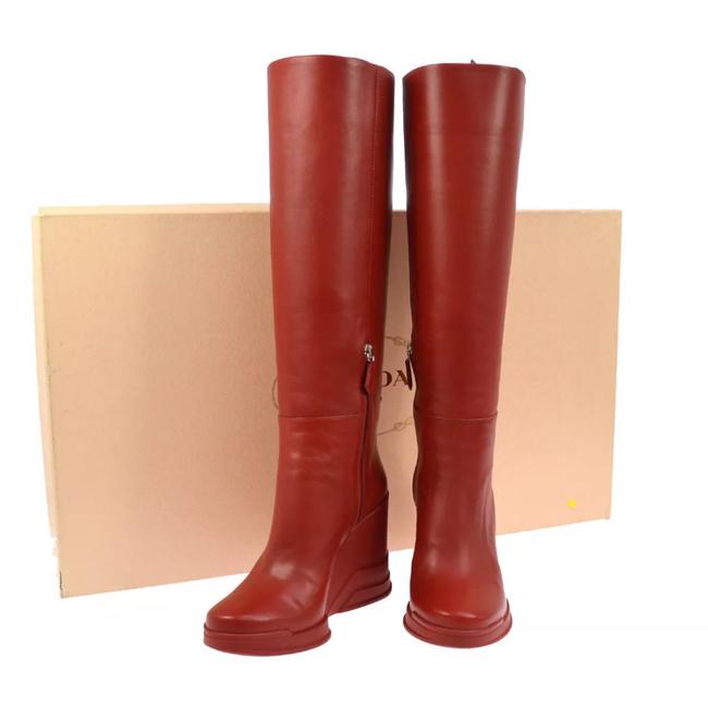Prada Red Logos Long Leather Italy BootsBooties