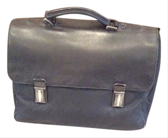 Prada Saffiano Briefcase Attache Black Leather and Nylon Messenger Bag