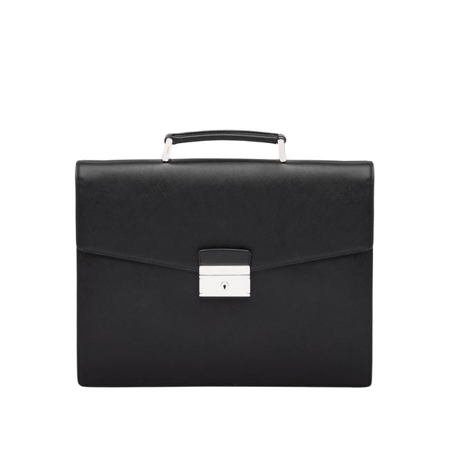 Prada Saffiano Briefcase Black Leather Messenger Bag