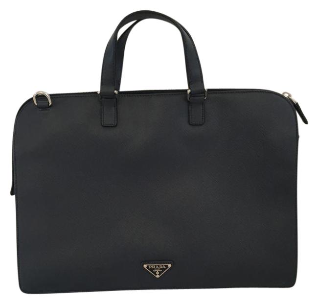 Prada Saffiano Briefcase Navy BlueBaltic Blue Leather Laptop Bag