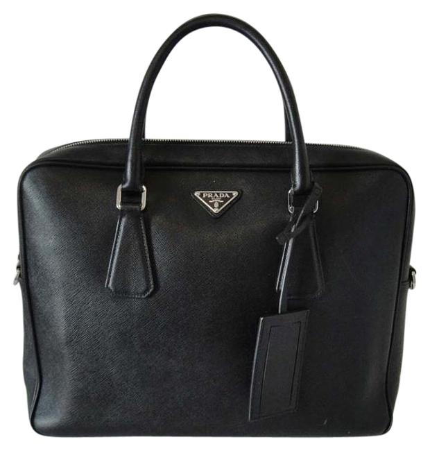 Prada Saffiano Briefcase Travel Black Leather Laptop Bag