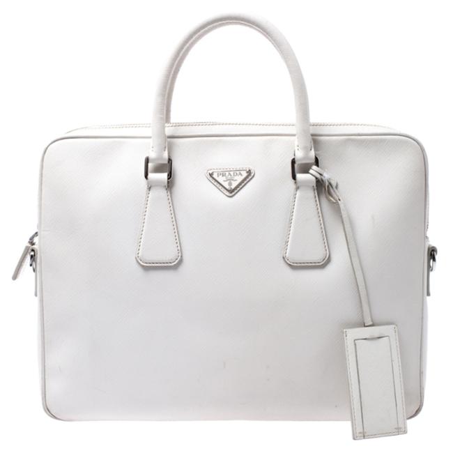 Prada Saffiano Briefcase White Leather Laptop Bag