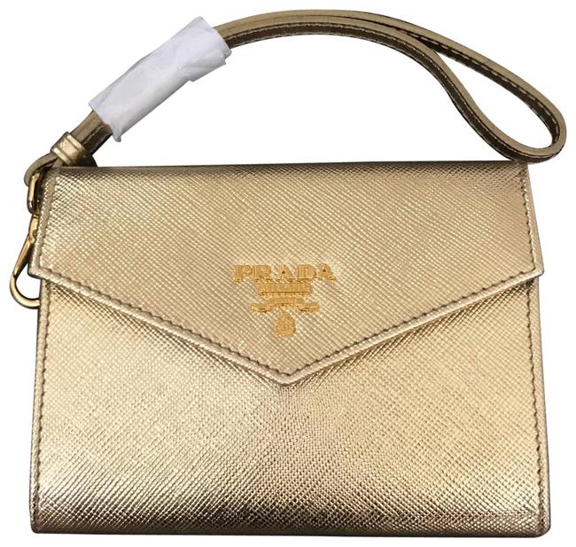 Prada Saffiano Leather Gold Wallet 1m1442 Wristlet