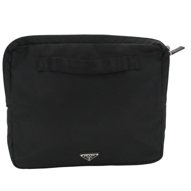 Prada Saffiano Leather Trim Travel Case Black Nylon Laptop Bag