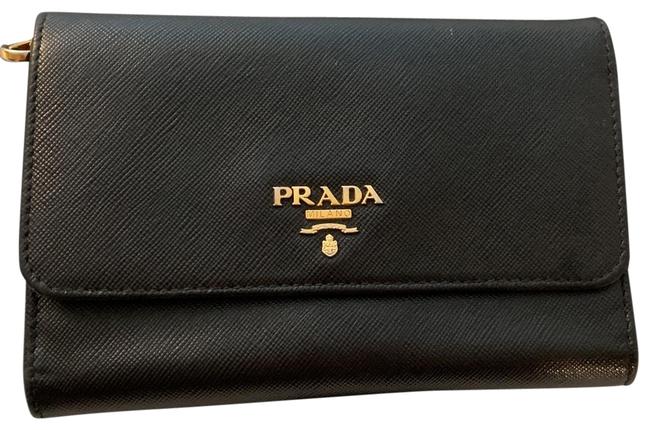 Prada Saffiano Metal Wallet Black Leather Wristlet