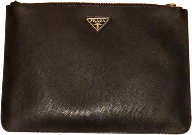 Prada Saffiano Pouch Black Leather Messenger Bag