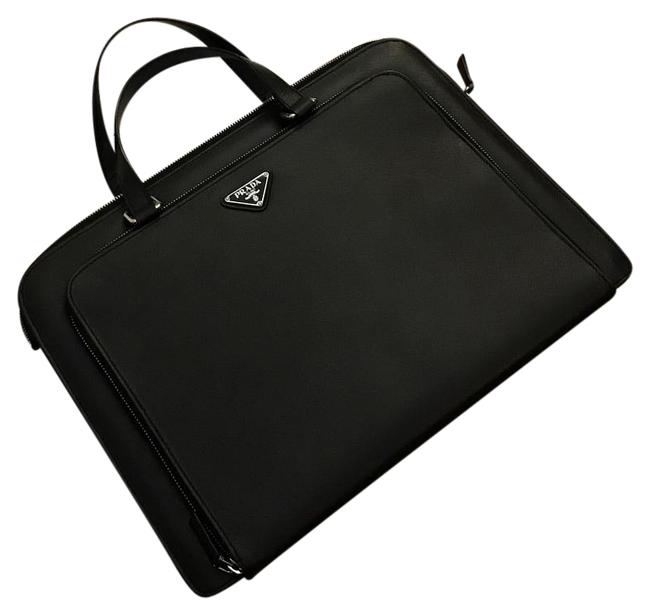 Prada Saffiano Travel Black Leather Laptop Bag