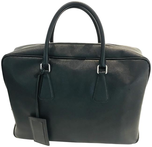 Prada Saffiano Travel Briefcase Black Leather Laptop Bag
