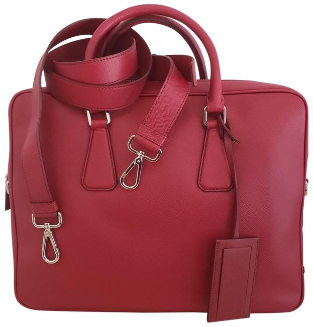 Prada Saffiano Travel Red Leather Laptop Bag