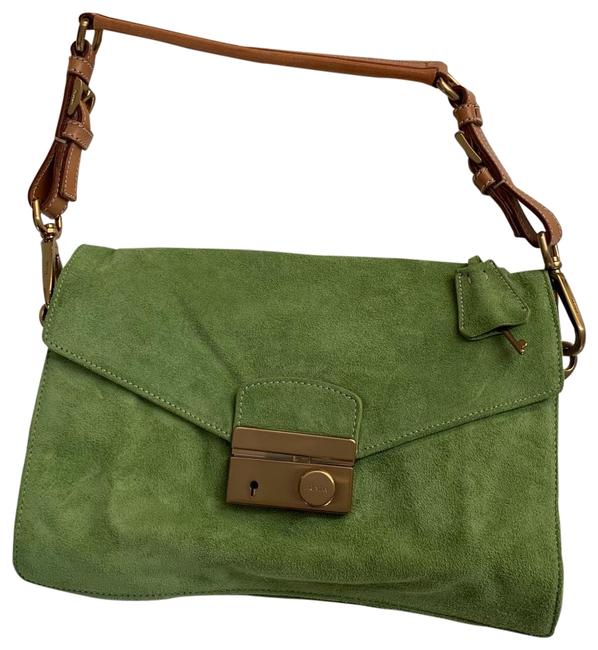 Prada Semitracolla Medium Green Suede Leather Baguette