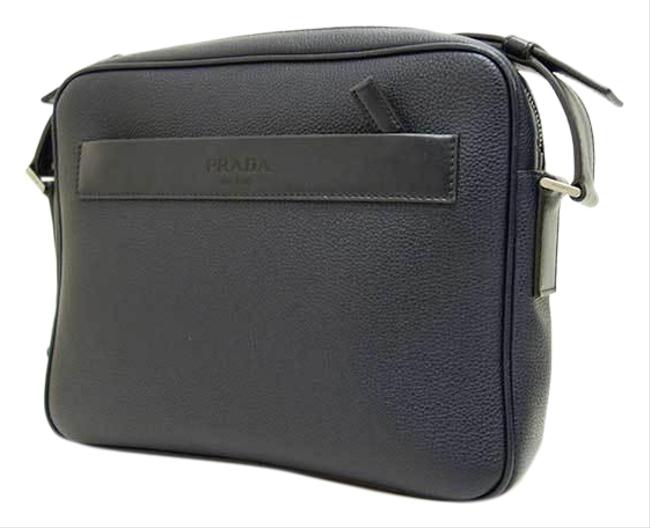 Prada Shoulder 2vh011 Baltico Navy Black Leather Messenger Bag