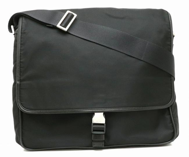 Prada Shoulder Leather V166 BlackNero Nylon Messenger Bag