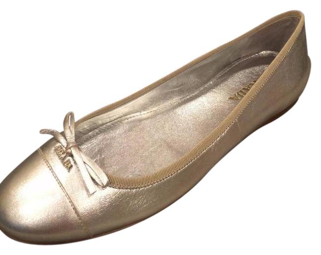 Prada Silver Metallic Leather Bow Cap Toe Ballet Ballerina Flats