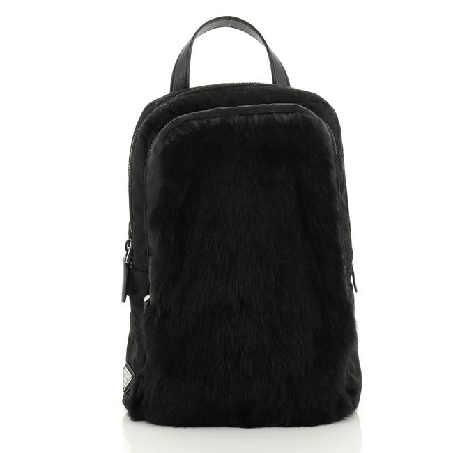 Prada Sling Fur with Quilted Tessuto Black Nylon Backpack