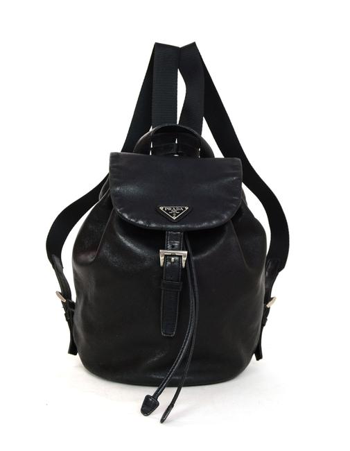 Prada Drawstring Small Black Leather Backpack