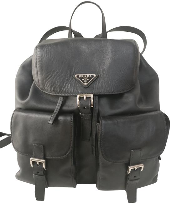 Prada Soft Calf Pocket Black Leather Backpack