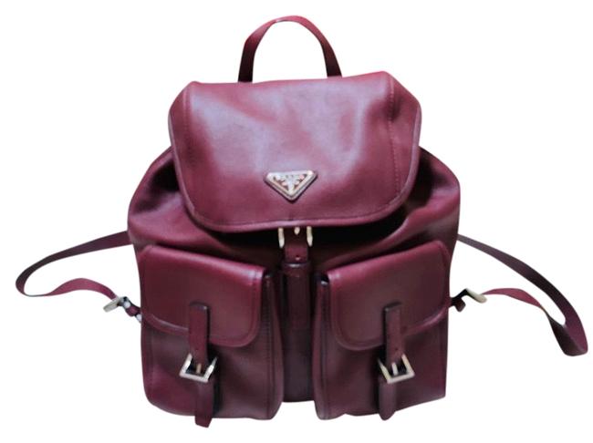 Prada Soft Calf Pocket Burgundy Leather Backpack