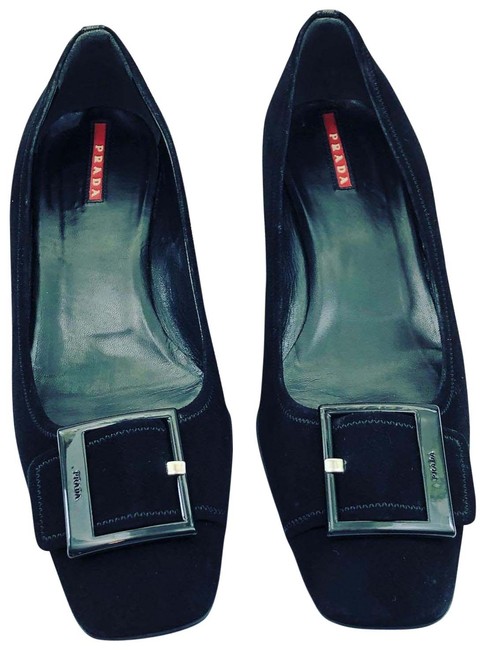 Prada Suede Kitten Heel Buckle Flats