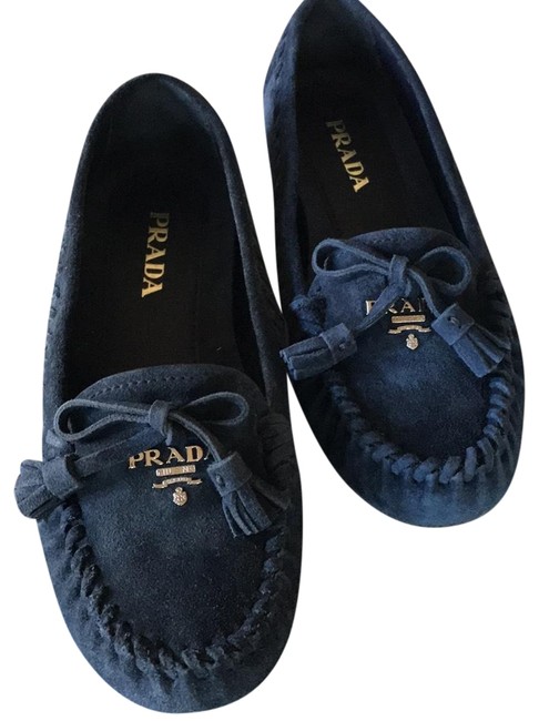 Prada Suede Slip on Moccasin Oltremare Flats