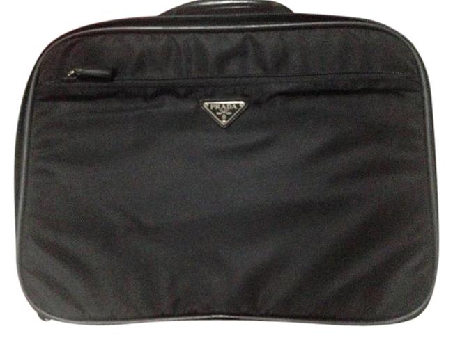 Prada TabletComputer Black Leather Nylon Laptop Bag