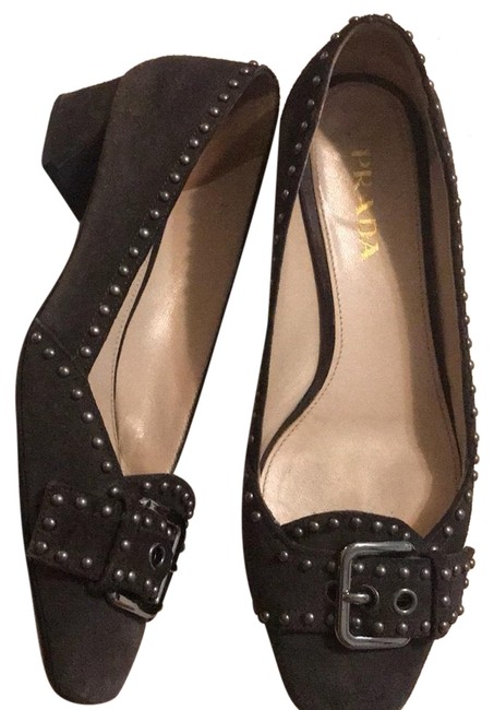 Prada TaupeSilver Suede Studded Flats
