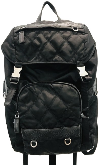 Prada Technical Nylon Nero Black Saffiano Leather Backpack