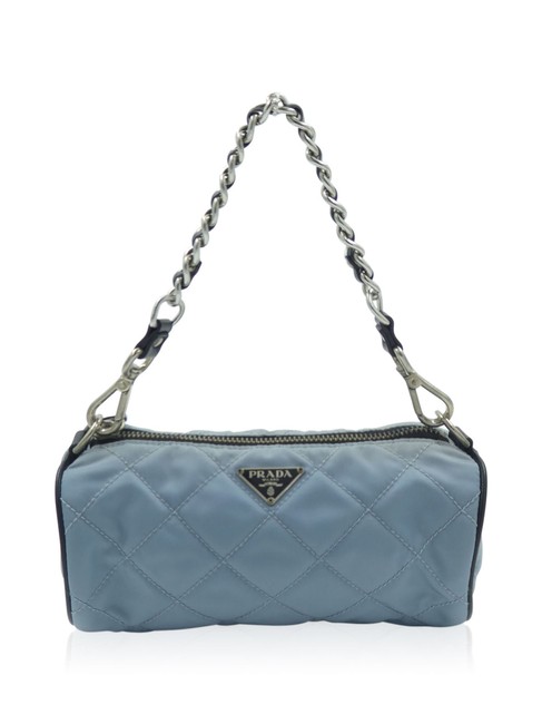 Prada Tessuto Barrel Quilted Small Baby Blue Nylon Wristlet