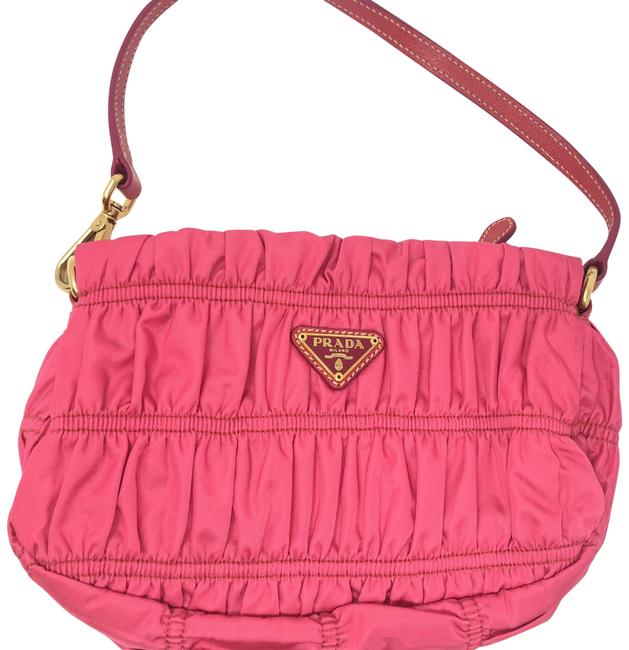 Prada Tessuto Gaufre Pochette Pink Nylon Baguette
